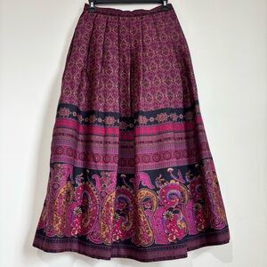 Vintage Significance purple pink paisley pure wool cottagecore pleated skirt W26